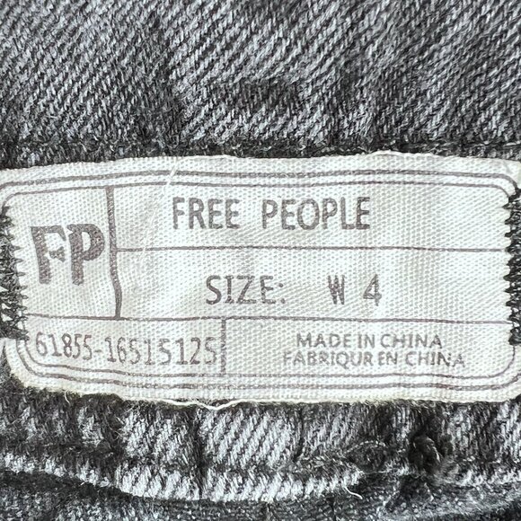 Free People Womens 4 Black Denim Overall Dress Frayed Hem Mini Jumper Grunge - Picture 11 of 15